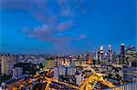 Financial district cityscape and chinatown at night, Singapore, South East Asia