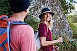 Couple hiking, smiling, Krakow, Malopolskie, Poland, Europe