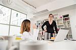 Businesswomen in discussion at laptop