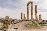 Columns of the ruin of the Temple of Hercules, Jabal al-Qal'a, Amman Citadel. Arches and pediments at this large Roman archaeological site.