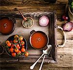 Tomato soup. Homemade tomato soup with tomatoes, herbs and spices. Comfort food.