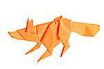 Orange fox of origami, isolated on white background.