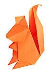 Orange squirrel of origami, isolated on white background.