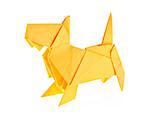 Yellow scotch terrier of origami, isolated on white background.