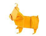 Orange dog bulldog of origami, isolated on white background.