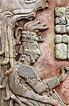 Bas-relief carving with of a Mayan king, pre-Columbian Maya civilization, Palenque, Chiapas, Mexico. UNESCO world heritage site