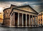 Ancien Pantheon and cloudy sky at sunrise in Rome, Italy