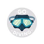 Vector illustration - icon of scuba diving equipment on a white background. Diving blue mask with slogan: Go Diving.