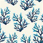 Seamless pattern with blue corals. Vector underwater wallpaper.
