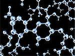 Abstract molecular structure with glass material. Isolated on black background. 3d render