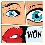 Comic storyboard woman wow surprised. Comic cartoon style pop art retro vector illustration