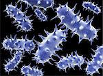 Pathogen viruses of blue color. Isolated on black background. 3d render