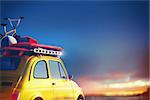 Car on the road ready for summer holiday during sunset. 3D Rendering