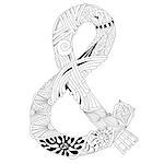 Vector Adult Coloring Book Textures. Hand-painted art design. Adult anti-stress coloring page. Black and white hand drawn ampersand for coloring book.