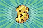 Bitcoin cryptocurrency icon symbol sign. Comic book cartoon pop art retro color illustration drawing
