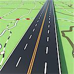 Road crosses the cities. Concept of infrastructure, road links, highway.3D Rendering