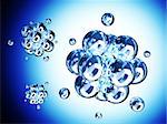 Abstract molecular structure with glass material. On blue background. 3d render