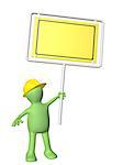 3d man-builder with emergency billboard. Isolated on white background. 3d render