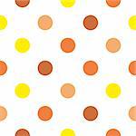 Tile vector pattern with brown, orange and yellow polka dots on white background