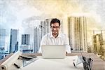 Architect businessman drawing a sketch of a modern skyscraper