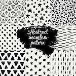 Set of hand drawn design patterns. Vector collection of black ink abstract textures.