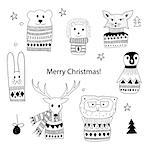 Vector Christmas Design Elements with  Doodle Animals