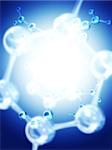 Abstract blurred background of blue color with molecular structure. 3d render