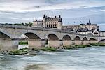 Castle and bridge over the Loire. Amboise, Indre-et-Loire, France.