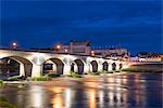 Nightscape with bridge and castle. Amboise, Indre-et-Loire, France.