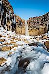 Svartifoss waterfall in winter, Skaftafell national park, East Iceland, Iceland.