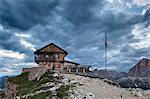 Europe, Italy, Veneto, Belluno, Cortina d Ampezzo. The hut Nuvolau on the summit of Nuvolau, Cortina d'Ampezzo, Dolomites