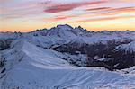 Europe, Italy, veneto, Belluno. Winter landscape from Nuvolau peak towards Marmolada and mount Pore in foreground, Dolomites