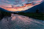 Sunset from Adda river, Valtellina, Lombardy, Italy