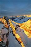 Aerial view of peaks Ferro at sunset Masino Valley Valtellina Lombardy Italy Europe