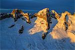 Aerial view of peak Badile and Cengalo at sunset Masino Valley Valtellina Lombardy Italy Europe