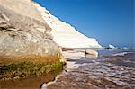The sea waves crashing on the white cliffs known as Scala dei Turchi Porto Empedocle province of Agrigento Sicily Italy Europe