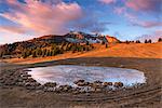 Monte Peller and Lake of the Vipers in golden hour Europe, Italy, Natural Park Adamello Brenta, Peller mountain, Trentino Alto Adige, Trento district, Non valley