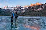 Frozen lake Tovel at sunrise Europe, Italy, Trentino Alto Adige, Trento district, Non valley, Tovel valley, Tuenno city