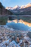 Frozen lake Tovel Europe, Italy, Trentino Alto Adige, Trento district, Non valley, Tovel valley, Tuenno city