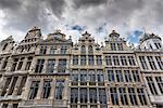 Low angle view of historic town house facades at Grand Central, Brussels, Belgium