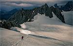 Mountain climbers on the Mer de Glace glacier, in the Mont Blanc Massif, Courmayeur, Aosta Valley, Italy, Europe