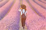 Europe, France,Provence Alpes Cote d'Azur,Plateau de Valensole. Girl in lavender field.