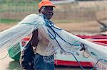 Africa,Malawi,Lilongwe district, Malawi lake. Fisherman with net fishing