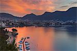 Red sunset on Como, lake Como, Lombardy, Italy, Europe