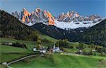 The church of Santa Magdalena, Funes valley, Odle dolomites, South Tyrol region, Trentino Alto Adige, Bolzano province, Italy, Europe