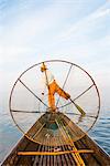 Inle lake, Nyaungshwe township, Taunggyi district, Myanmar (Burma). Local fisherman with typical conic fishing net.