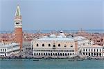 Europe, Italy, Veneto, Venice. St. Mark bell tower and square, Doge's palace and domes of St. Mark's Basilica