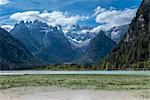 Carbonin, Dolomites, South Tyrol, Italy. Lake Landro with the peaks of the Cistallo group