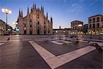 Cathedral Square, Milan, Lombardy, Italy. The Milan Cathedral at dawn
