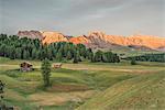 Alpe di Siusi/Seiser Alm, Dolomites, South Tyrol, Italy. Sunrise on the Alpe di Siusi